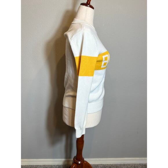 Bumble by Hillflint sweater color blocked white & yellow pullover crewneck Sz S - Picture 3 of 9
